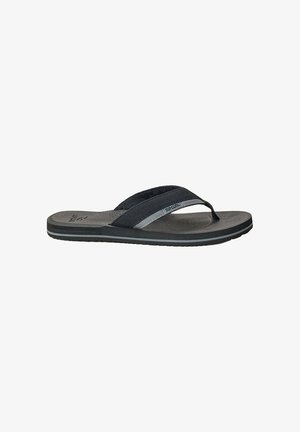 Schwarz-grauer Flip-Flop-Sandale mit Stoffband und gepolsterter Sohle, entworfen für den Freizeitgebrauch.