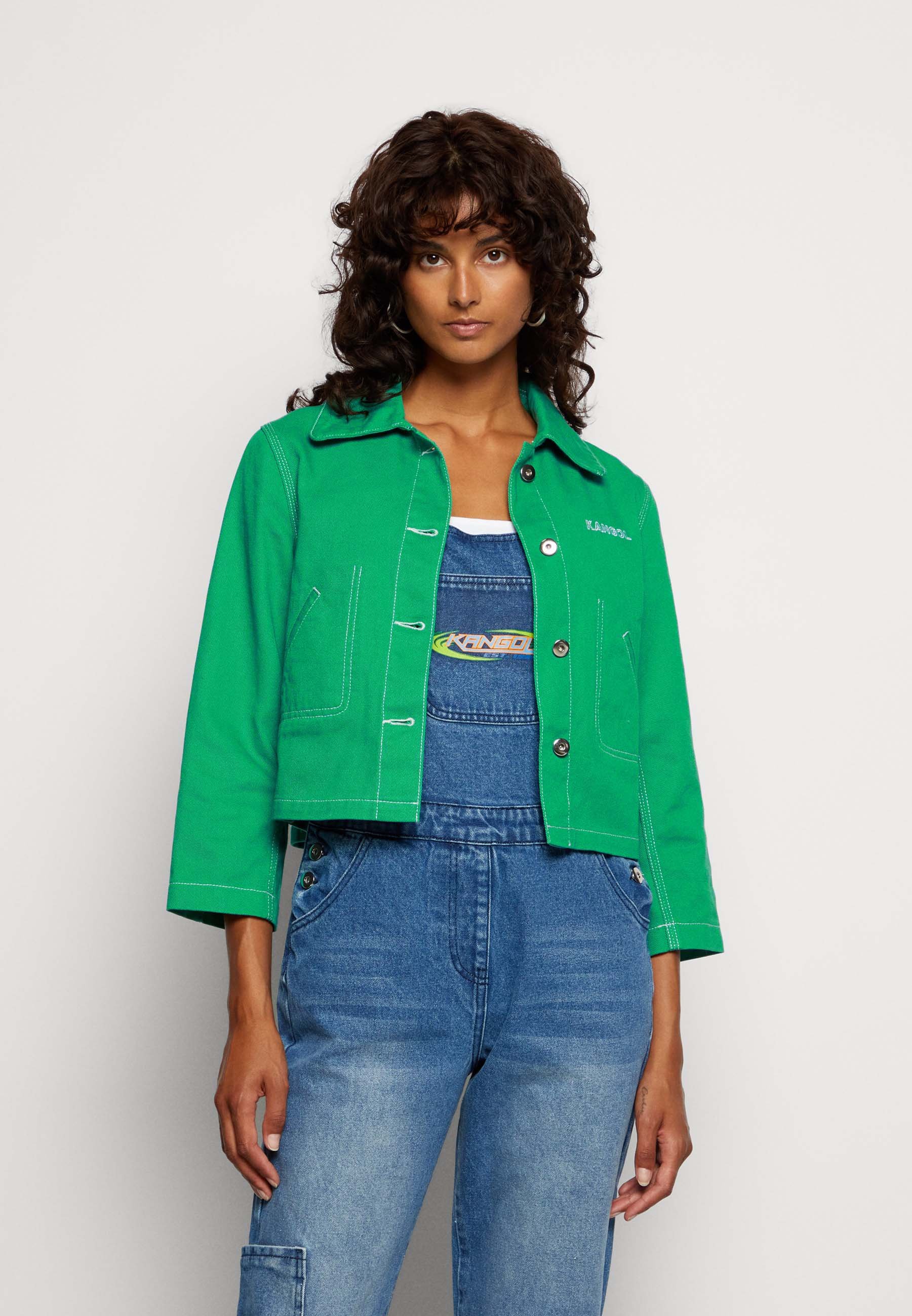oversized green denim jacket