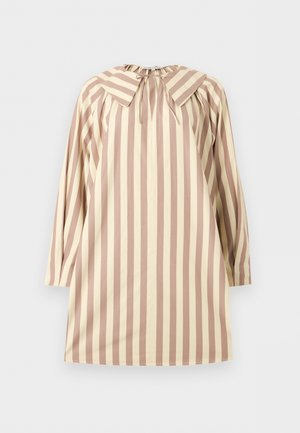 SOFT STRIPED EMBROIDERY COLLARED VOLUMINOUS DRESS - Freizeitkleid - yellow