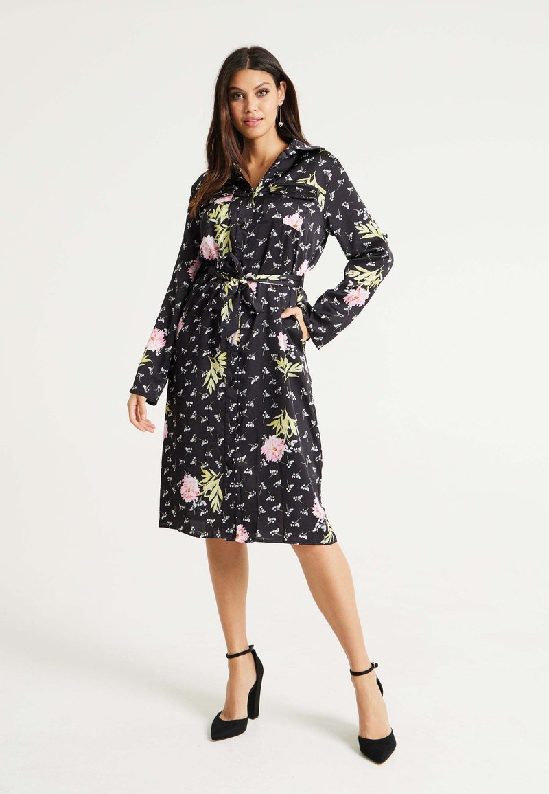 Liquorish FLORAL PRINT  - Shirt dress - black