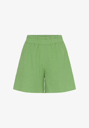 Groene, gestructureerde katoenen shorts met een elastische tailleband en een losse pasvorm, met een lengte tot halverwege de dijen en subtiele stikseldetails.