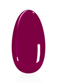 Burgunderfarbener Nagellack-Swatch, glänzende Oberfläche mit glatter Textur, ovale Form, vor einem weißen Hintergrund.
