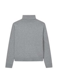 Maglione a collo alto grigio in un morbido tessuto lavorato a maglia. Presenta un design aderente, maniche lunghe e polsini e orlo a costine.