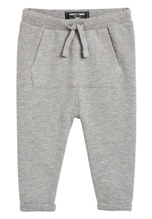 Pantalon de survêtement côtelé gris clair pour tout-petit avec taille élastique, cordon devant et grande poche avant.