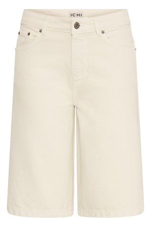 Kniekorte spijkershorts in crèmekleur met knoop aan de voorkant, riemlussen en een ontwerp met vijf zakken, gelabeld ICHI.
