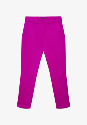 Pantaloni aderenti color magenta brillante con passanti per cintura, tasche laterali e piega frontale, taglia piccola di Calliope.