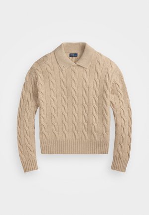 CABLE WOOL-CASHMERE POLO-COLLAR SWEATER - Svetrík - dark almond