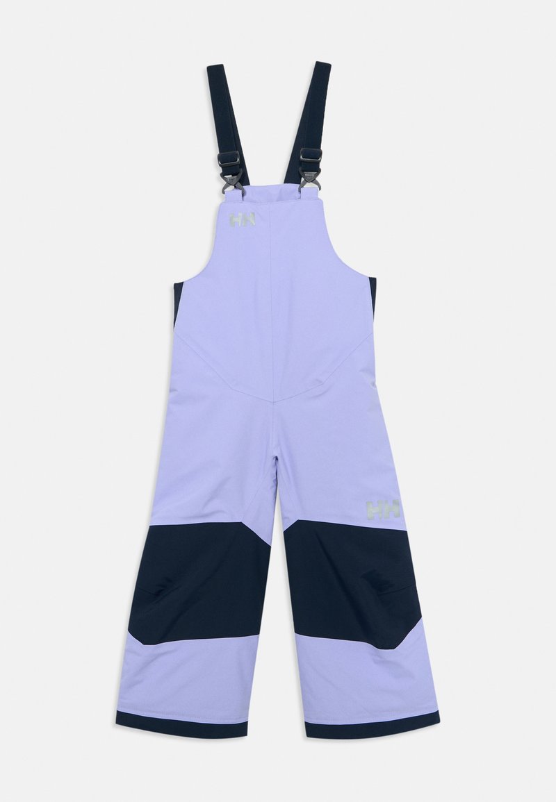 Ski-overalls in lichtpaars met donkerblauwe accenten, verstelbare banden en een logo. Gemaakt van duurzaam, waterafstotend materiaal. Ruime pijpen.