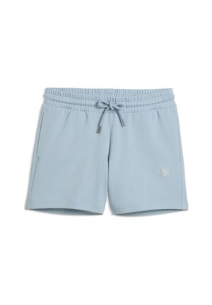 Pantaloncini casual azzurri con vita elastica, coulisse, tasche laterali e piccolo logo sulla gamba sinistra.