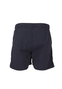 Marinblå badshorts i lättviktsmaterial med elastisk midja, utrustade med två sidfickor och en avslappnad passform.
