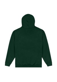 Felpa con cappuccio verde scuro, realizzata in morbido materiale in pile, dotata di una tasca centrale a marsupio e polsini e orlo a costine, senza grafiche.