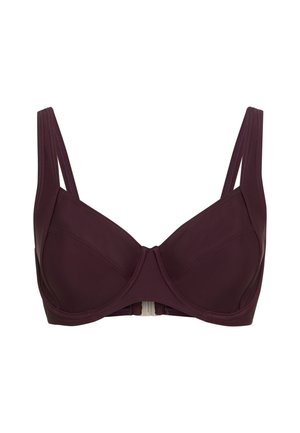 Σουτιέν σε βαθύ μπορντό με διαμορφωμένα κύπελλα και φαρδιές ρυθμιζόμενες τιράντες. Διαθέτει κούμπωμα με αγκράφα και κλειστό πίσω μέρος, με λεία υφή.
