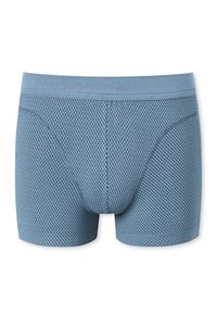 Herrars blå boxerkalsonger gjorda av texturerad tyg med ett diamantmönster. Har en mjuk midjeband och en tight passform.