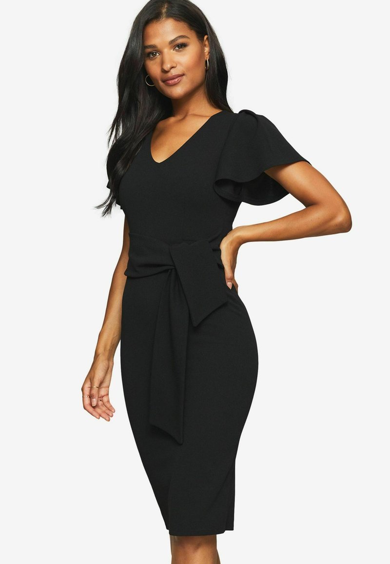 Lipsy V NECK FLUTTER SLEEVE MIDI REGULAR FIT - Pouzdrové šaty - black