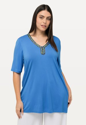 BEADED SHORT SLEEVE V-NECK  - T-shirt print - steel blue