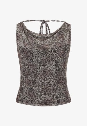 Ärmelloses Top mit Leopardenmuster, drapiertem Ausschnitt und dünnen Trägern, die am Rücken zu einer Schleife gebunden sind.