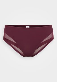 Bordeaux bikini bottom met doorzichtige panelen aan de zijkanten, gladde textuur, mid-rise ontwerp en een comfortabele pasvorm.
