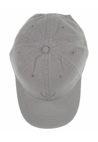 Szürke pamut baseball sapka ívelt vízszíjjal, hatpaneles kialakítással, fém szellőzőnyílásokkal és hímzett logóval elöl.
