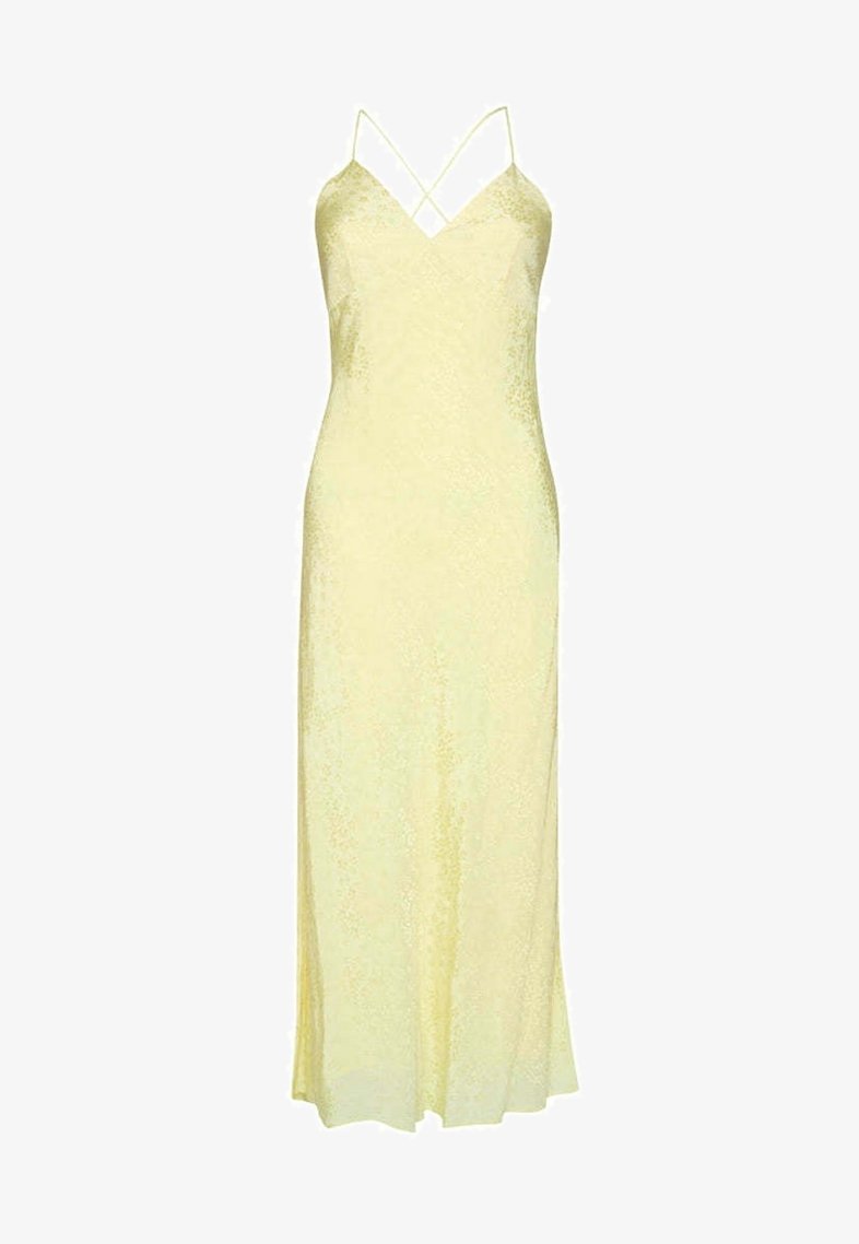 true decadence yellow dress Soft-Yellow Melina V-Neck Ruffle Midi-Dress Indulge in pure elegance with the Love Decadence Satin Maxi Dress TRUE DECADENCE Cream yellow floral