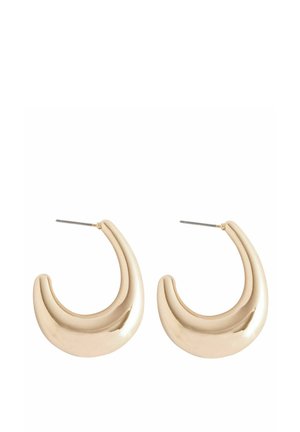 Gold-toned metal hoop earrings with a smooth, curved design and a polished finish, featuring a secure post fastening.