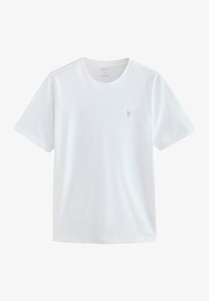 Vitt bomulls-T-shirt med rund hals, korta ärmar och en liten broderad logotyp på vänster bröst. Slim fit-design.