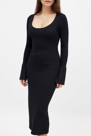 NA-KD FINE TRUMPET SLEEVE MIDI  - Robe pull - black
