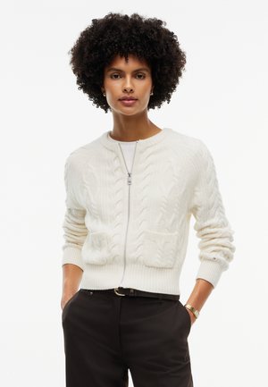 Tommy Hilfiger, WOOL BLEND CABLE KNIT SLIM CARDIGAN - Жилетка - ivory petal