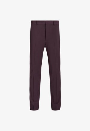 Skreddersydde bukser i en dyp plommefarge, med en jevn tekstur, pregede front, beltesløyfer og rett bein-design.