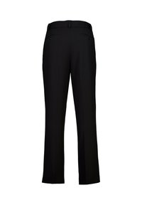 Sorte formelle bukser med knaplåste lommer bagpå og bæltestropper, vist bagfra mod en hvid baggrund.