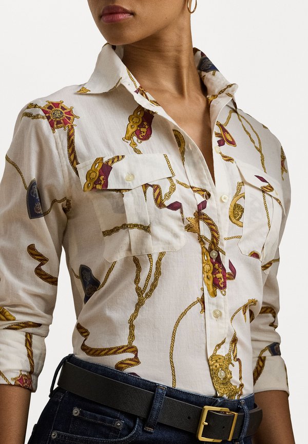 CLASSIC FIT PRINT COTTON VOILE SHIRT - Button-down blouse - cream2