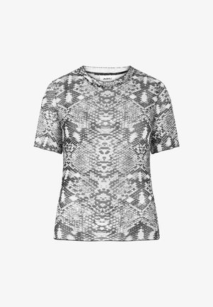 Tričko s krátkým rukávem, které má monochromatický vzor hadí kůže, kulatý výstřih a hladký, lehký materiál.