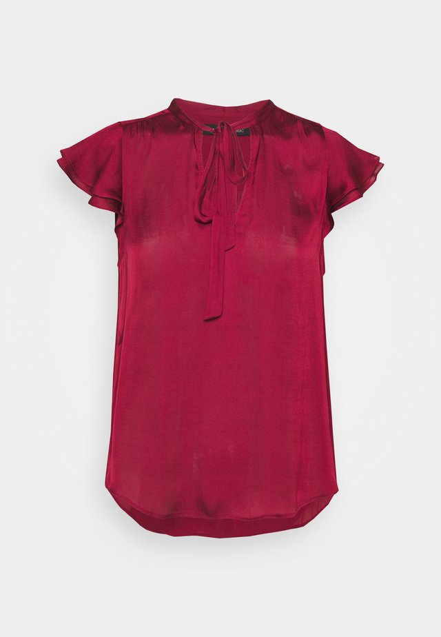FLUTTER SLEEVE TIE NECK SOLIDS - T-paita - wild berry