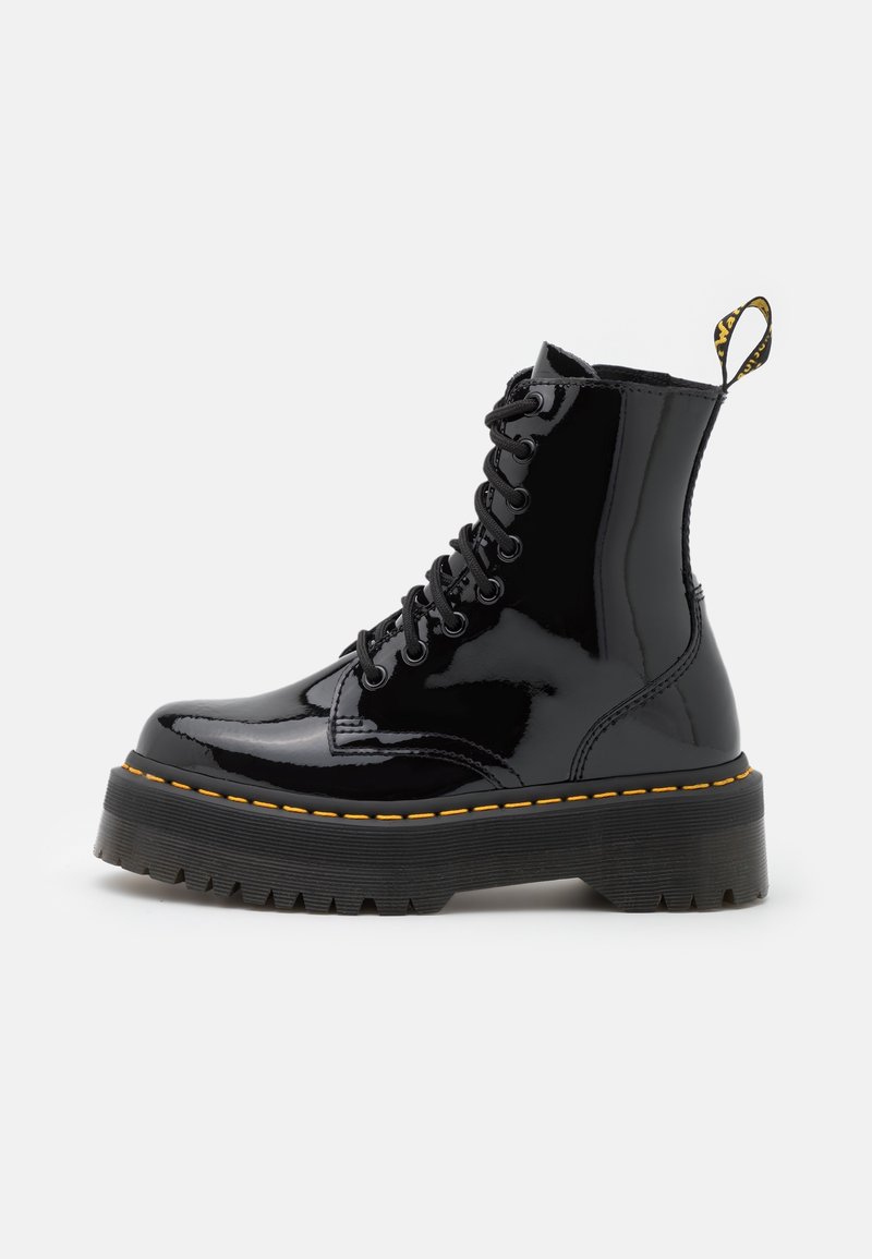 Dr. Martens Black Patent Leather Lace-Up Ankle Boots with Yellow Stitching Dr. Martens | Shoes | 46 Womens Patent Leather Lace Up Boots  main image 2