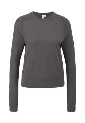 Maglione grigio a maniche lunghe realizzato in morbido tessuto a maglia, con scollo a girocollo e polsini e orlo ribattuti, dal design semplice e lineare.