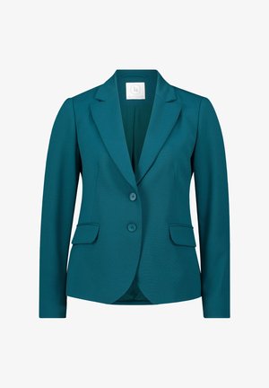Blazer da donna color verde acqua con una vestibilità su misura, rever a punte, chiusura a due bottoni e tasche laterali, realizzato in un tessuto liscio e strutturato.