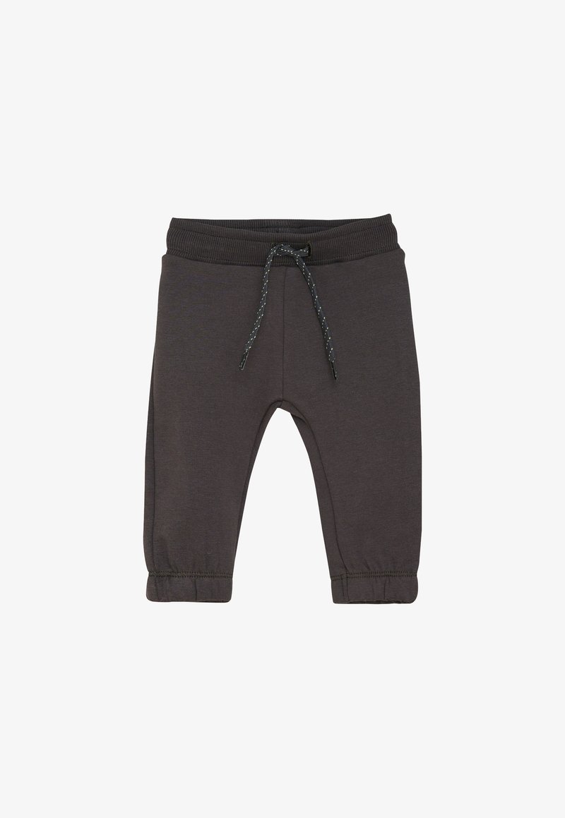 Donkergrijze sweatpants met een geribde tailleband met een verstelbaar trekkoord, elastische cuffs en een zachte, gladde textuur.