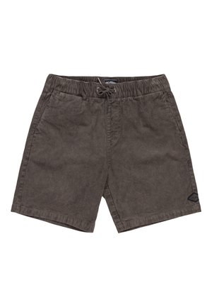 Brune kordfløjls-shorts med elastisk talje og snøre, med sidelommer og et lille logopatch på venstre ben.