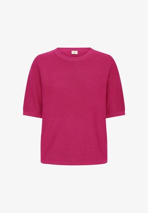 Magnetový úpletový sveter s okrúhlym výstrihom a krátkymi rukávmi. Ľahká textúra s voľným strihom a jednoduchým dizajnom.