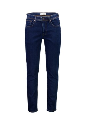 Blå denimjeans med slim fit, med en klassisk femficksdesign, kontrastsydd och en midjeband med bältesöglor.