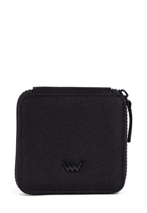 Compact black fabric wallet with a zipper closure and a small embossed crown logo on the front center.