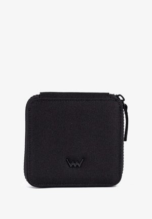 Compact black fabric wallet with a zipper closure and a small embossed crown logo on the front center.