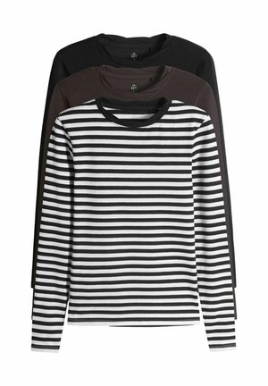 REGULAR FIT - TWIST NECK DETAIL LONG SLEEVE 3 PACK - Langarmshirt - black chocolate brown stripe