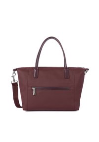 Borsa a tracolla bordeaux realizzata in tessuto resistente, con due manici, una tracolla removibile e una tasca frontale con zip per ulteriore spazio di stoccaggio.