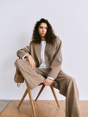 Gestuz Široké nohavice - pale khaki check