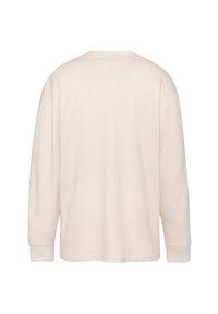 Camicia a maniche lunghe color beige chiaro con scollatura rotonda, vestibilità comoda e polsini a coste. Realizzata in tessuto morbido e leggero con una texture liscia.