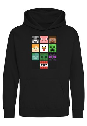 Czarna bluza z kapturem z pikselowymi postaciami z Minecrafta i blokiem TNT ułożonym w siatkę 3 na 4 z przodu.
