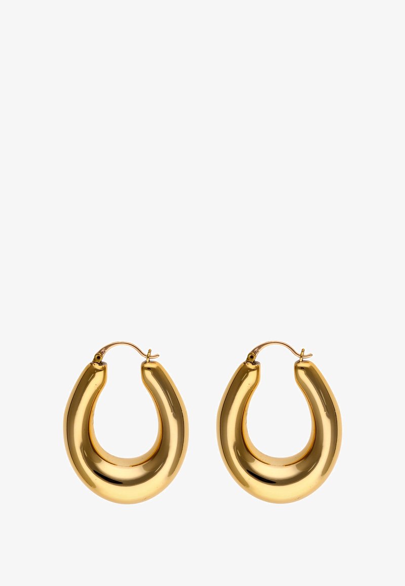 Goldene Creolen in U-Form mit einer glatten, glänzenden Oberfläche und einem Scharnierverschluss.