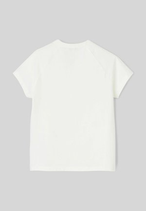T-shirt blanc à manches courtes avec un col rond et des manches raglan, fabriqué dans un tissu lisse et doux, au design droit.