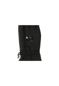 Gants noirs en matériau doux et extensible. Présentent un poignet resserré avec un matériel ajustable et un logo en détail noir brillant.