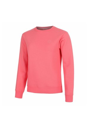 Korallenrosa Sweatshirt mit Rundhalsausschnitt und langen Ärmeln, mit gerippten Bündchen und Saum, mit kleinem geprägtem Logo auf der linken Brust.